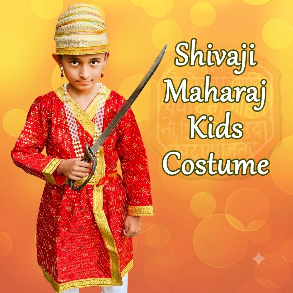 Embroidery Red Angrakha with White pajama - (God/Raja/Akbar/Shivaji/Marathi/Others)