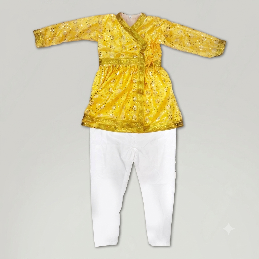 Embroidery Yellow Angrakha with Pajama (God/Akabar/Maharaja/Marathi/Shivaji/Others)