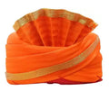 Orange velvet pagri/ Safa without lace -(Heavy shipping rate may be increase)