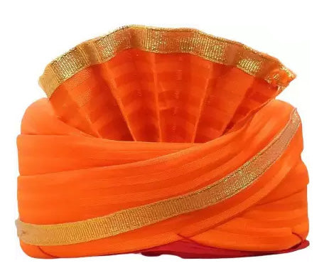 Orange velvet pagri/ Safa without lace -(Heavy shipping rate may be increase)